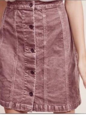 Anthropologie A-Line Button-Front Corduroy Skirt in Rust Brown